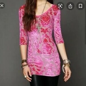 Free People Pink Velvet Burnout Long Sleeve Dress Large